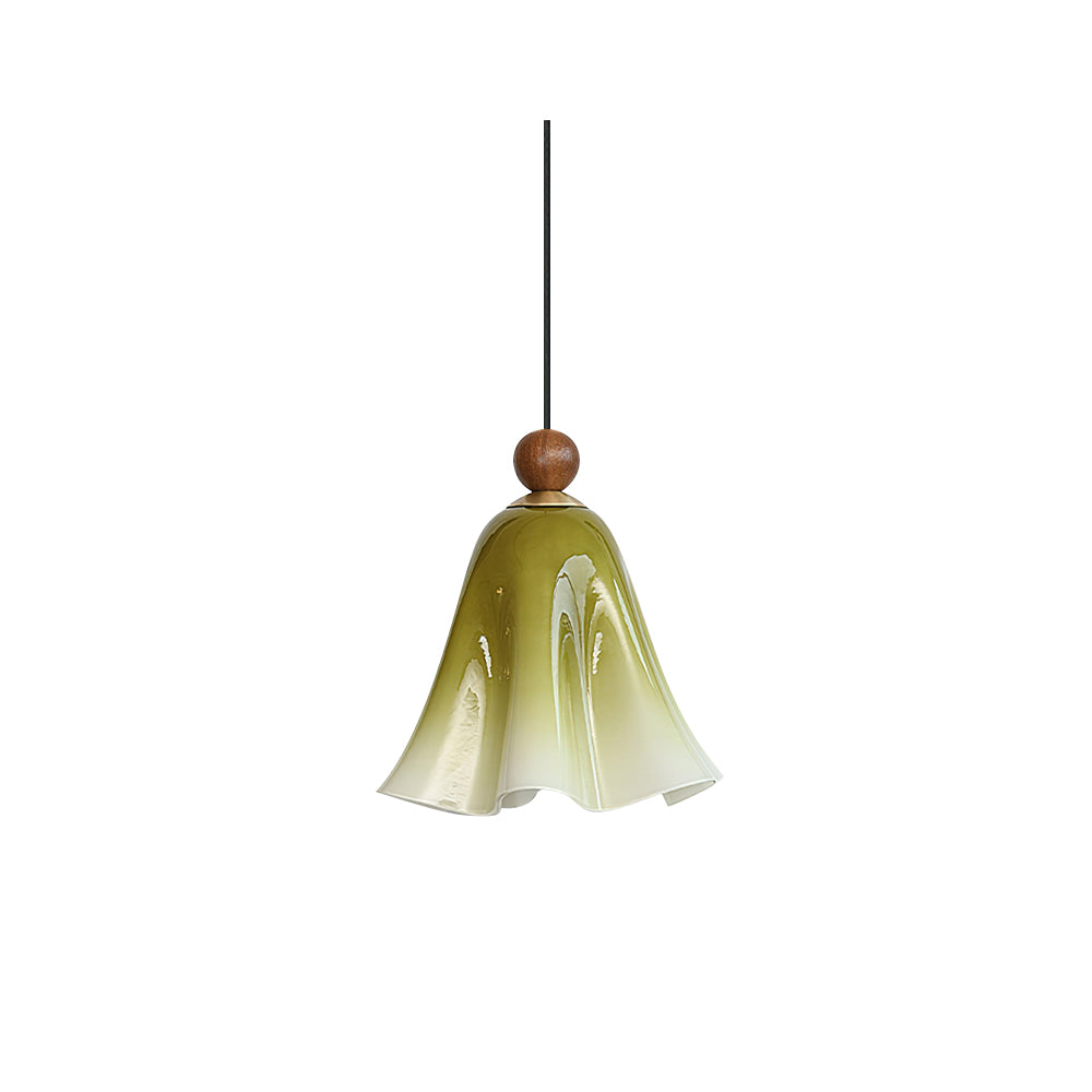 Meblo Pendant Light with green gradient glass shade, viewed from the side.