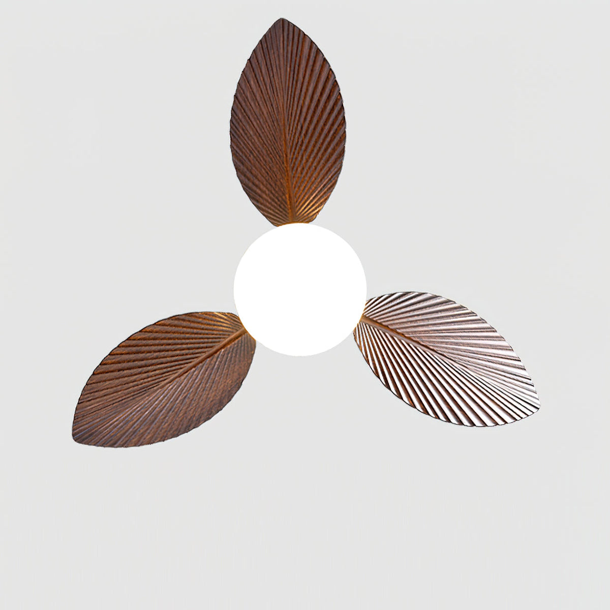 The walnut finish Melorie fan with the light off.