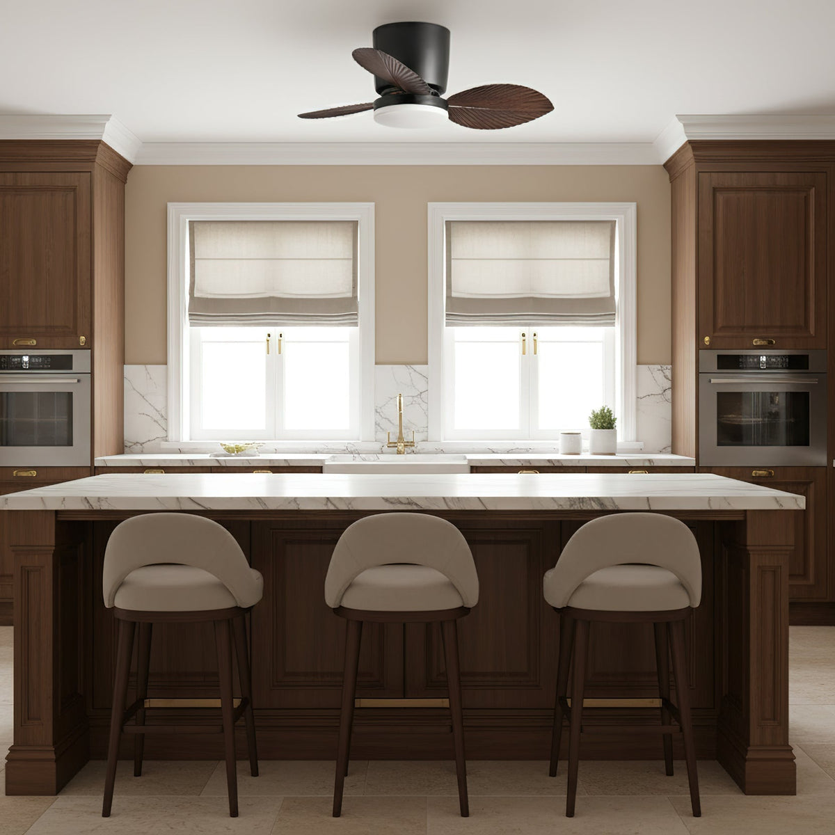 Melorie Ceiling Fan Light in a sleek black finish against a white ceiling.