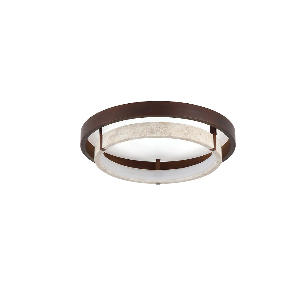 Menine Ceiling Light in beige travertine and walnut wood.