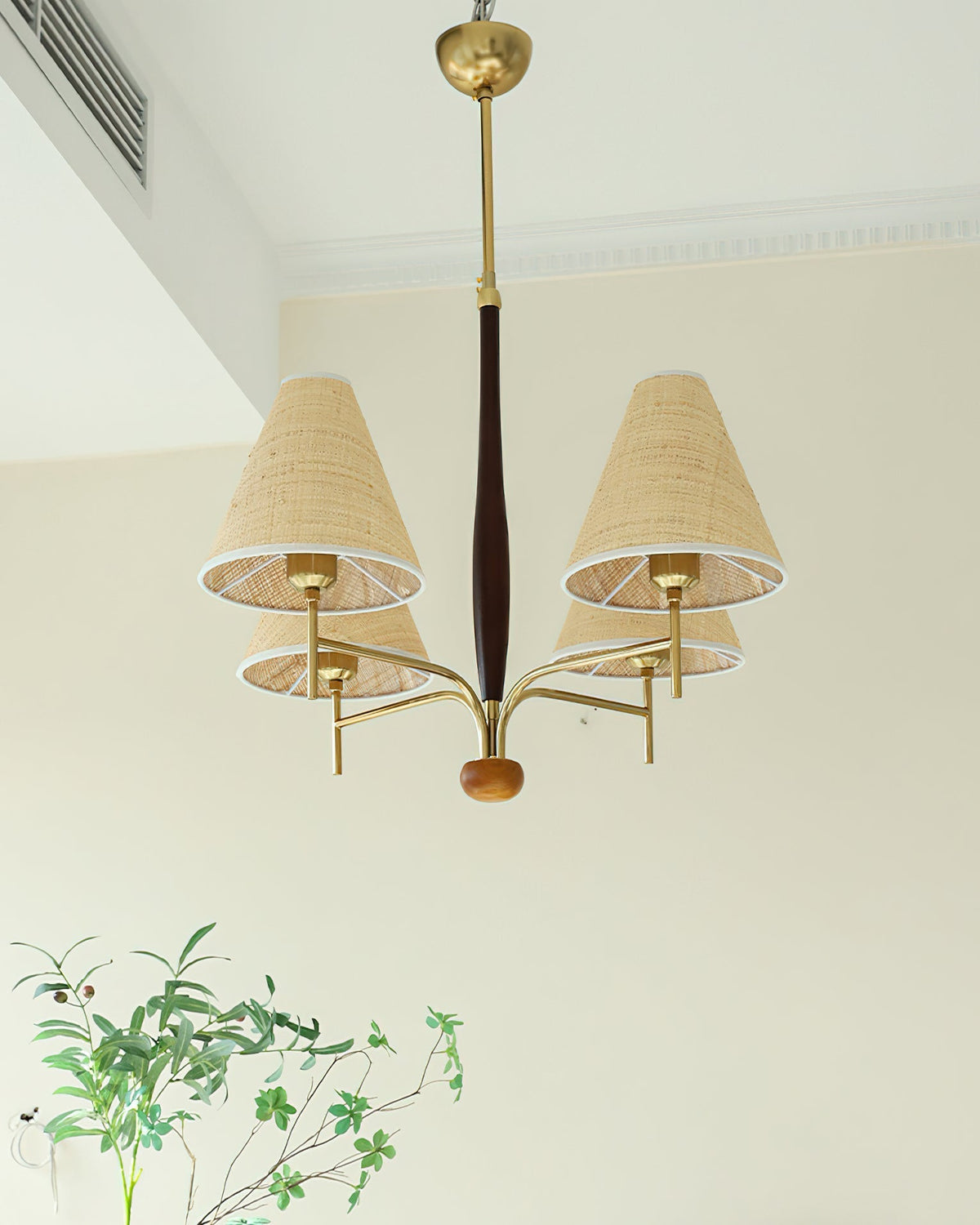 View of the Mercer Chandelier from below, showing the arrangement of the four lights.