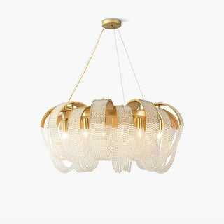 Lustra Lustre Maille Cristal Doré Cascade Scintillante