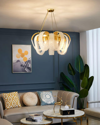 Lustra Lustre Maille Cristal Doré Cascade Scintillante