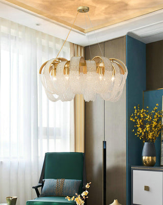 Lustra Lustre Maille Cristal Doré Cascade Scintillante