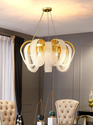 Lustra Lustre Maille Cristal Doré Cascade Scintillante