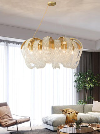Lustra Lustre Maille Cristal Doré Cascade Scintillante