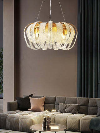 Lustra Lustre Maille Cristal Doré Cascade Scintillante