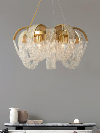 Lustra Lustre Maille Cristal Doré Cascade Scintillante