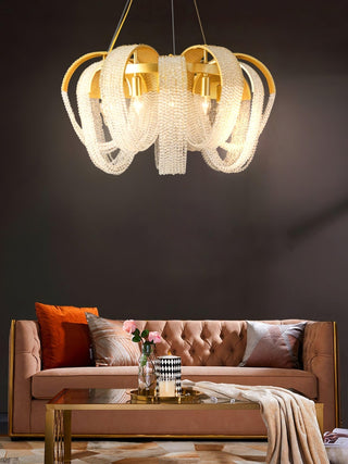 Lustra Lustre Maille Cristal Doré Cascade Scintillante