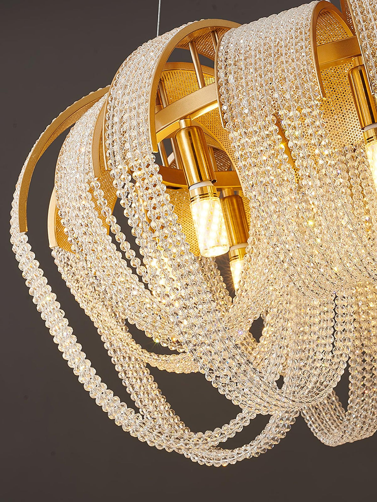 Cyressa Lustre Maille Cristal Doré Cascade Scintillante