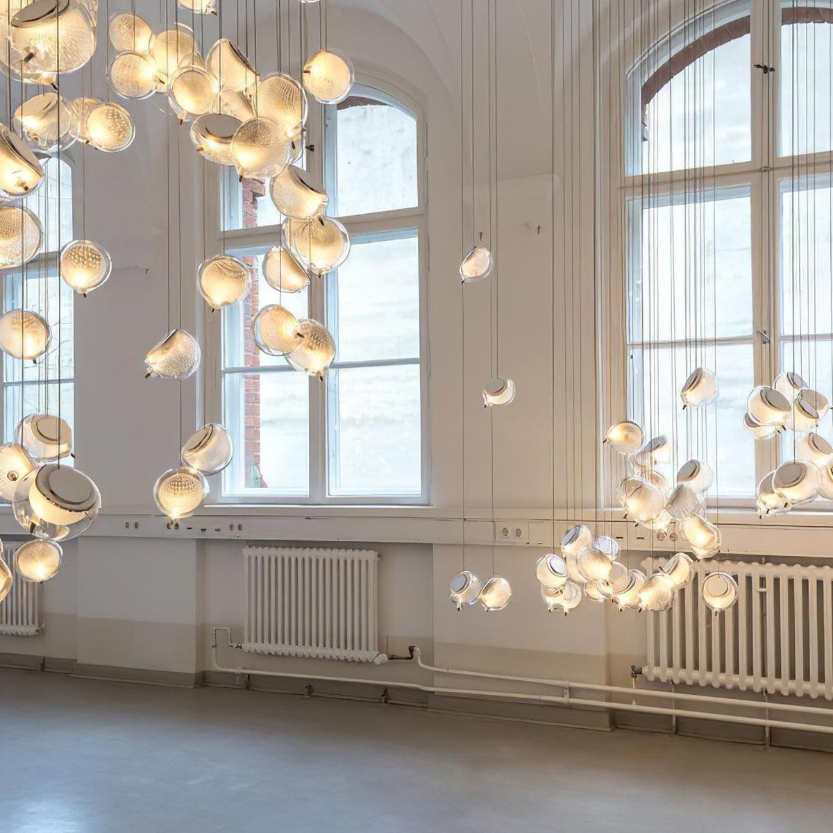 Chandelier Mesh Glass Orbs Cluster Metal Frame Modern Minimalist-Neutral Decor