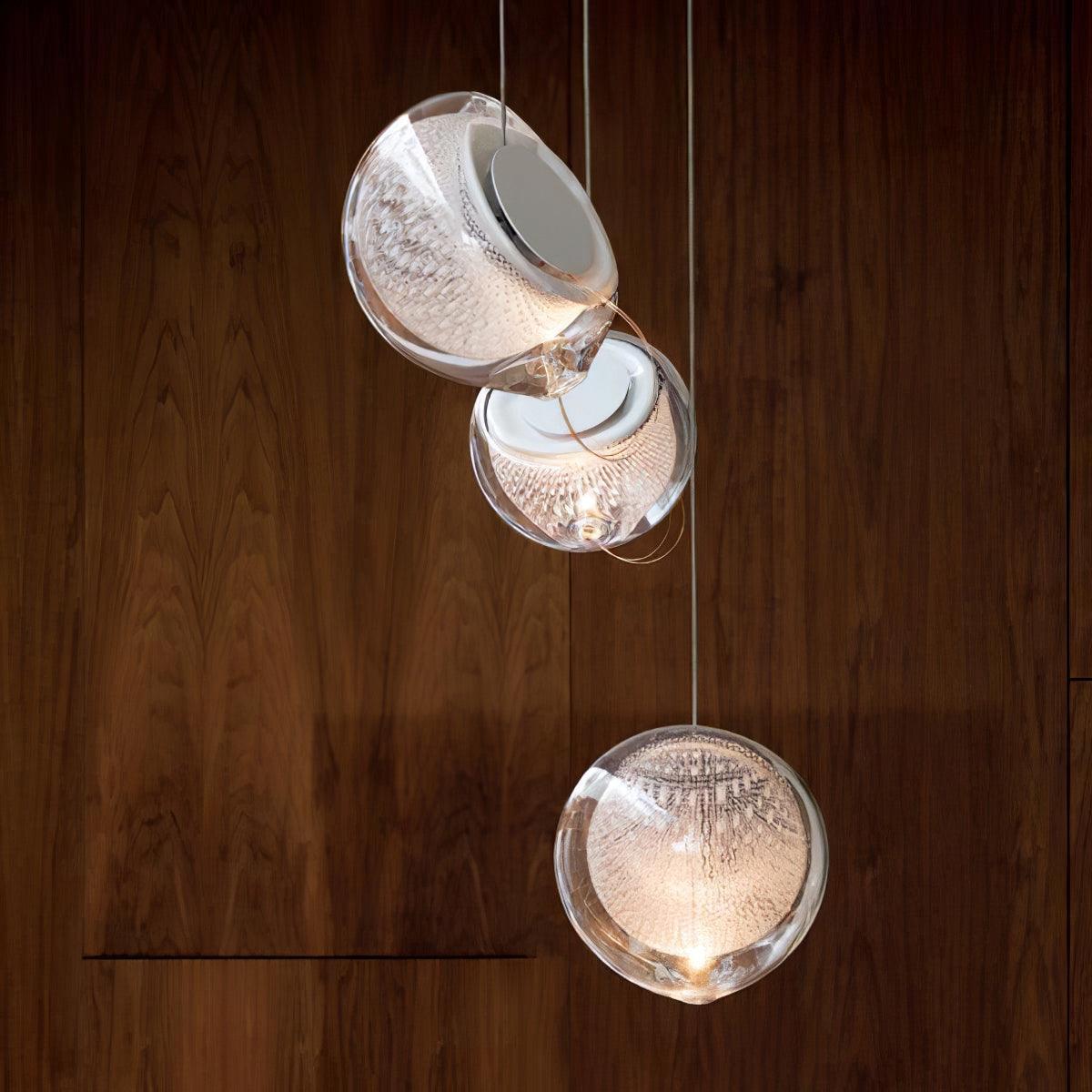 Chandelier Mesh Glass Orbs Cluster Metal Frame Modern Minimalist-Neutral Decor