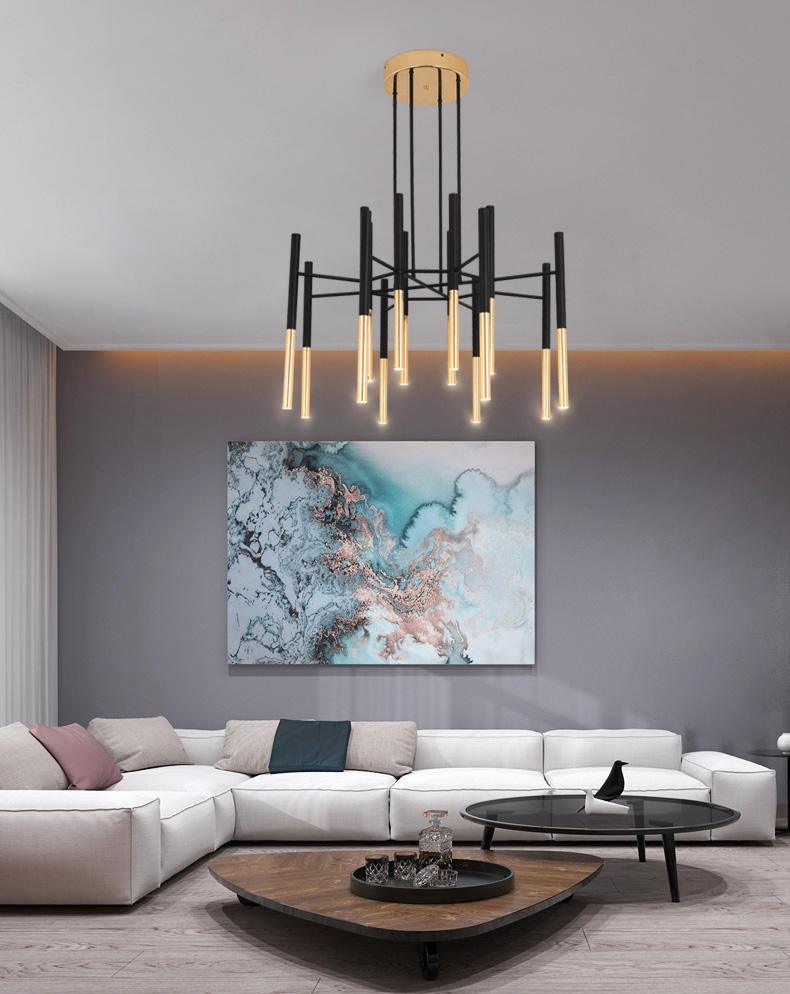 Galeya Lustre Moderne Tiges Noir Or