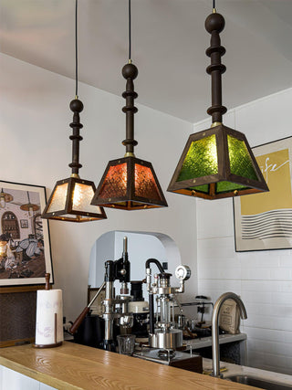 Alsorisra Lampe Suspension en Verre et Bois à Style Vintage