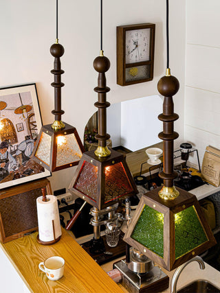Alsorisra Lampe Suspension en Verre et Bois à Style Vintage