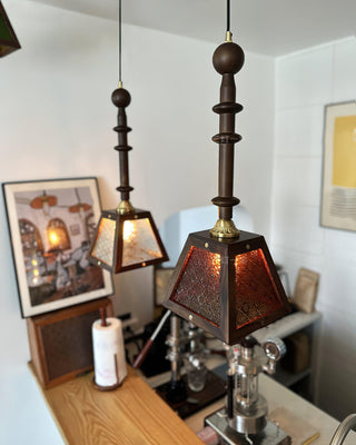 Alsorisra Lampe Suspension en Verre et Bois à Style Vintage