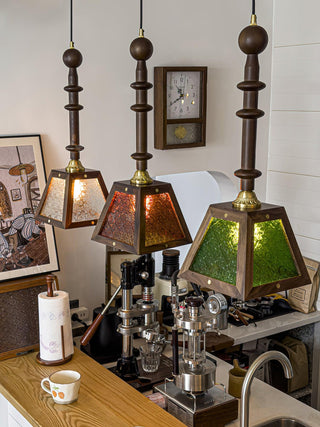 Alsorisra Lampe Suspension en Verre et Bois à Style Vintage