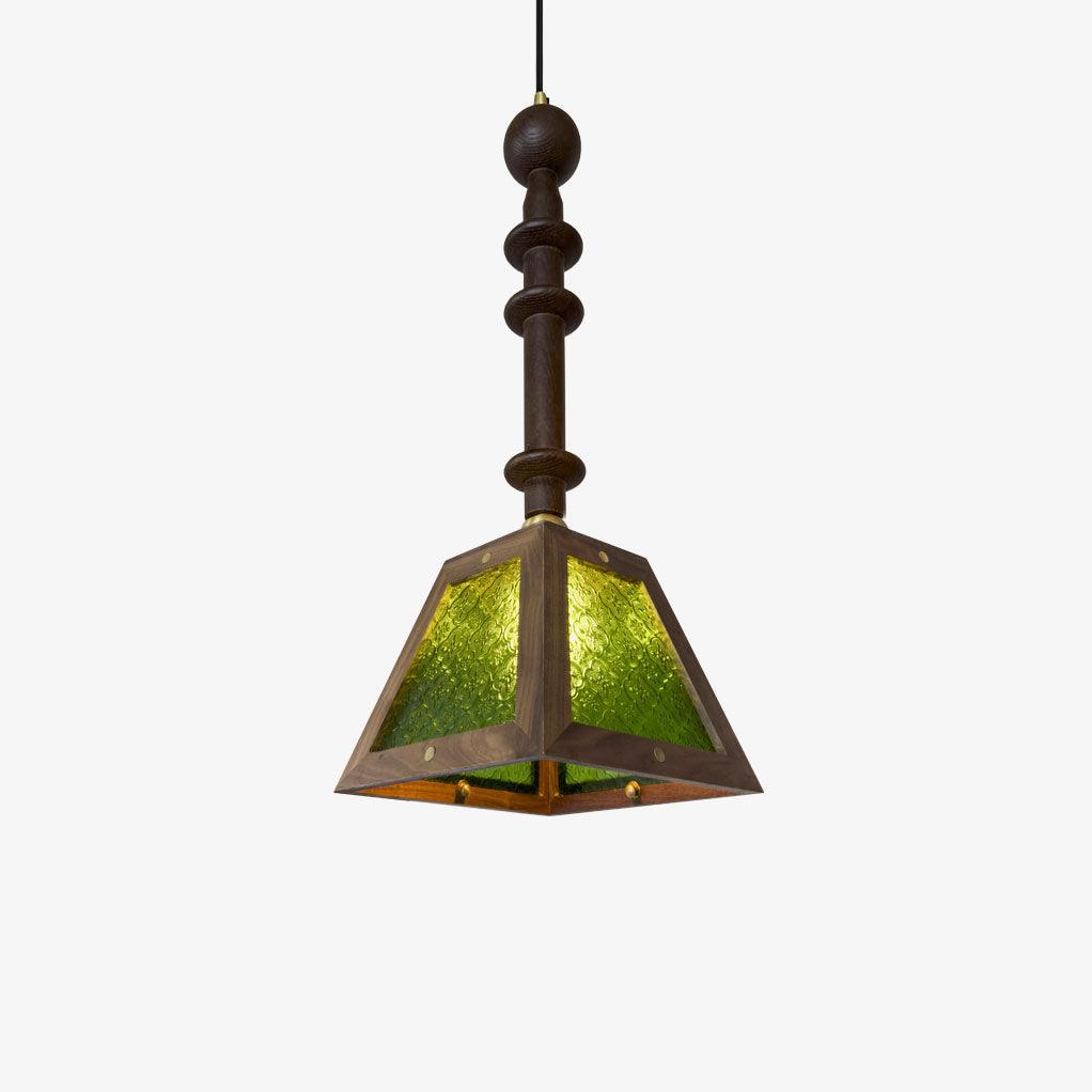 Eldaine Lampe Suspension en Verre et Bois à Style Vintage