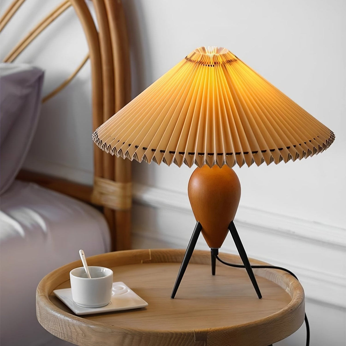 Elyse Bois & Tissu Lampe de Table Rétro