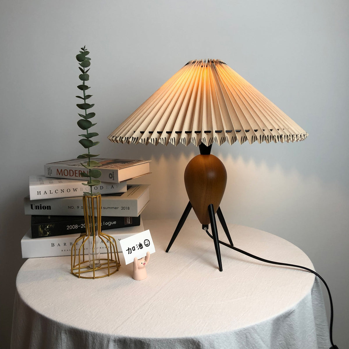 Elyse Bois & Tissu Lampe de Table Rétro