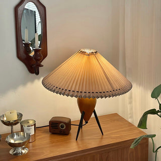 Elyse Bois & Tissu Lampe de Table Rétro