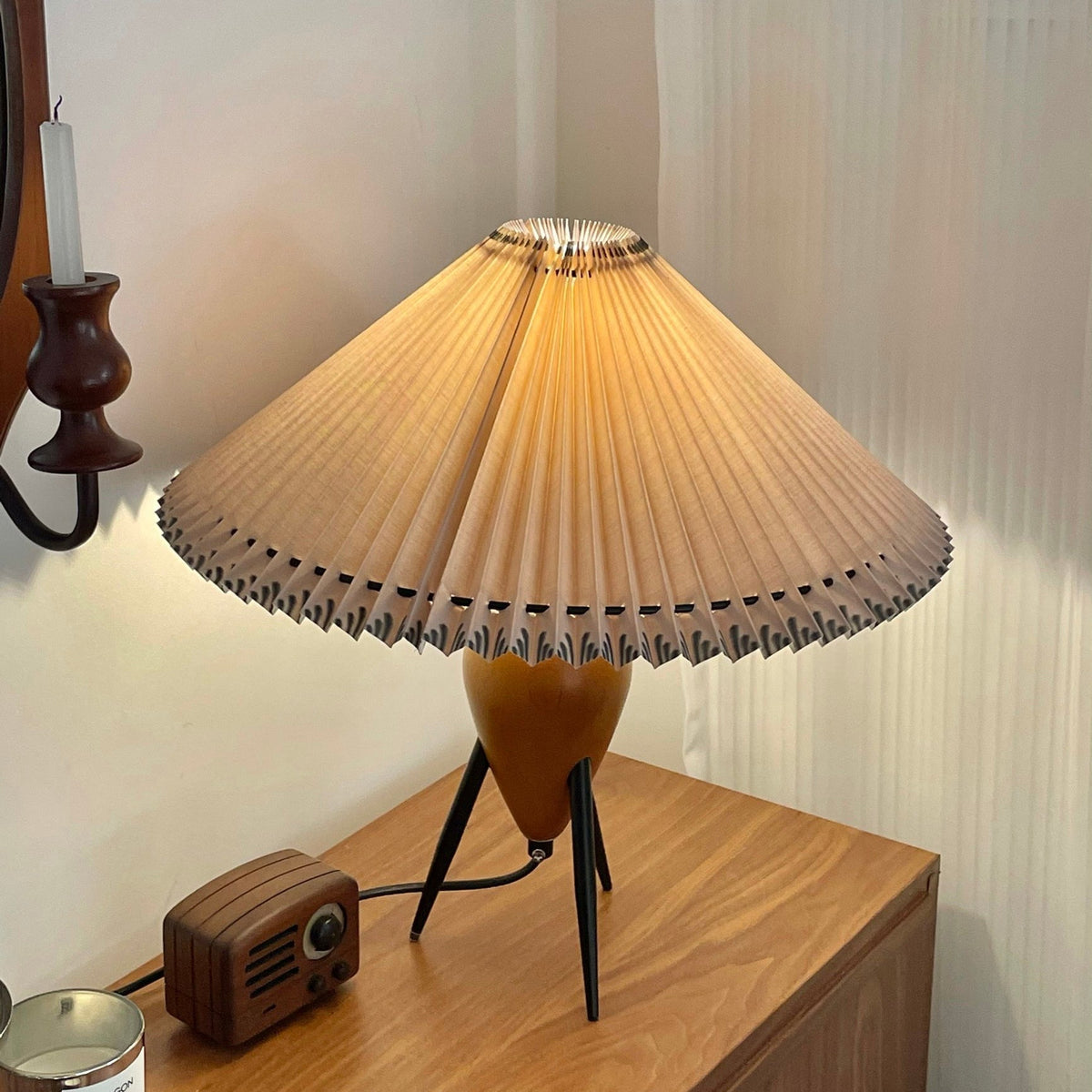 Elyse Bois & Tissu Lampe de Table Rétro