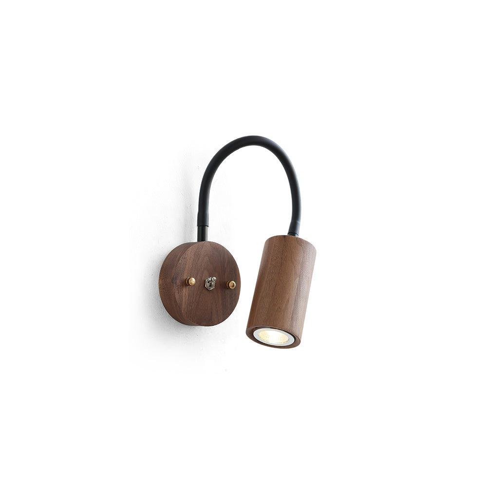 Front view of the Micro Wall Lamp in black and wood finish.