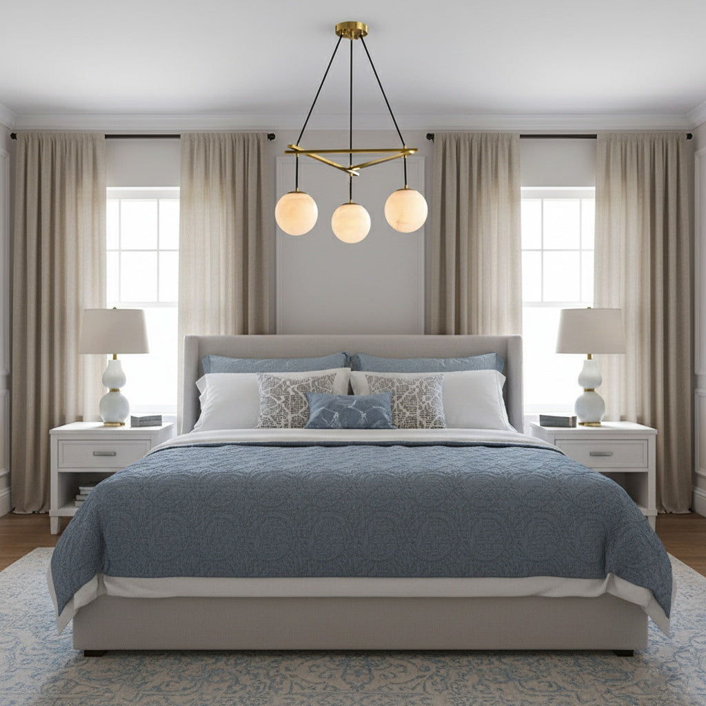 Miira Alabaster Chandelier hanging in a modern living room