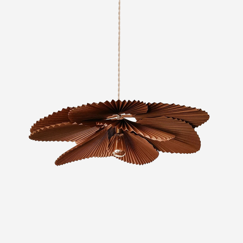 Pendant Light with Pleated Kraft Paper Petal Shade-Neutral Decor