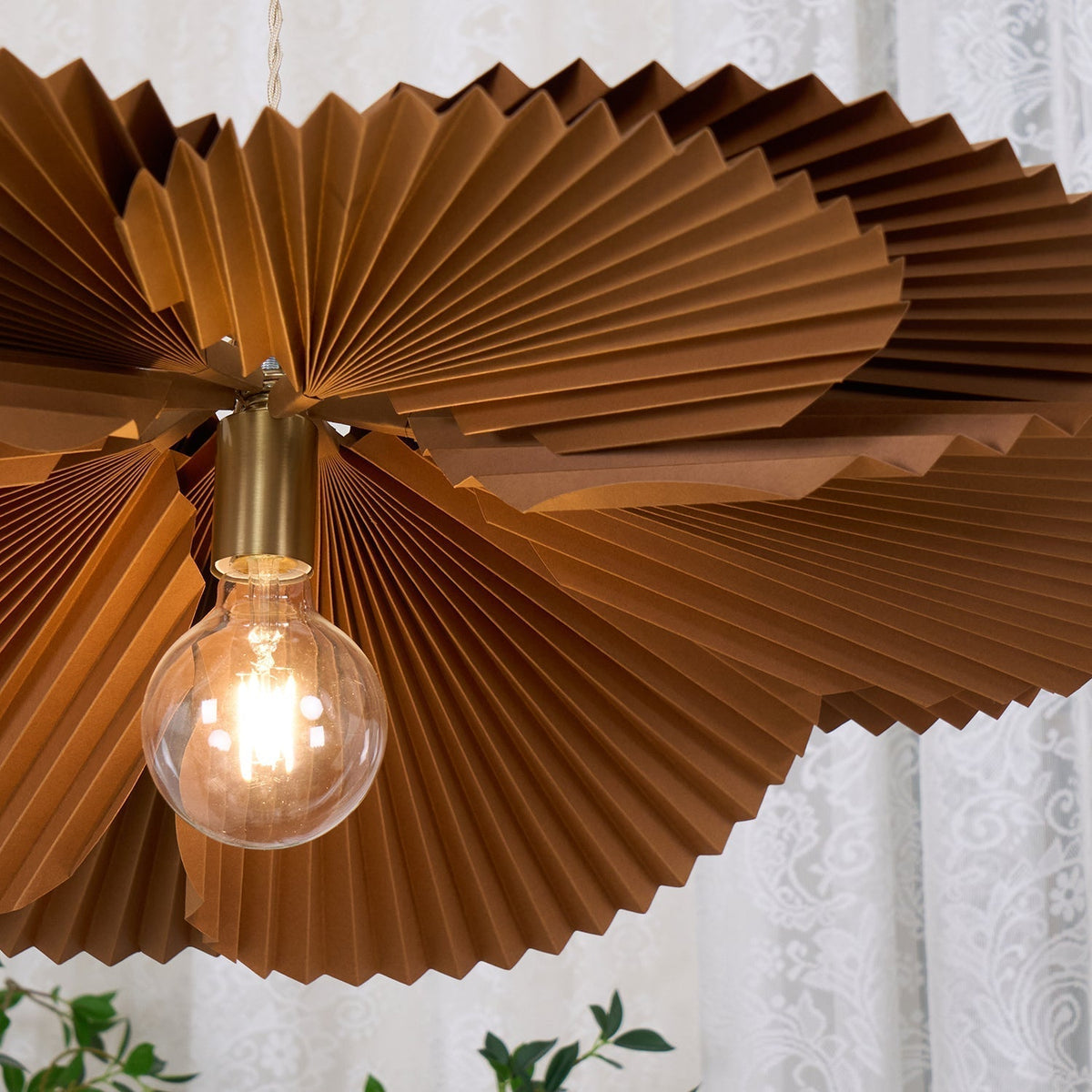 Pendant Light with Pleated Kraft Paper Petal Shade-Neutral Decor