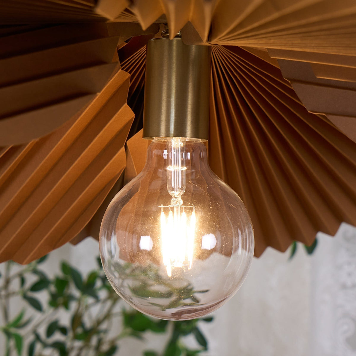 Pendant Light with Pleated Kraft Paper Petal Shade-Neutral Decor