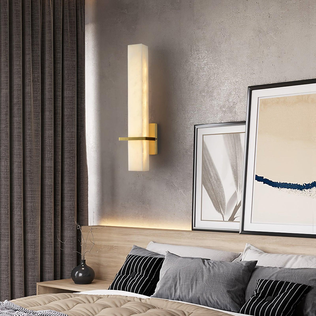 Ritta Wall Lamp White Alabaster Brass Modern Cuboid-Neutral Decor
