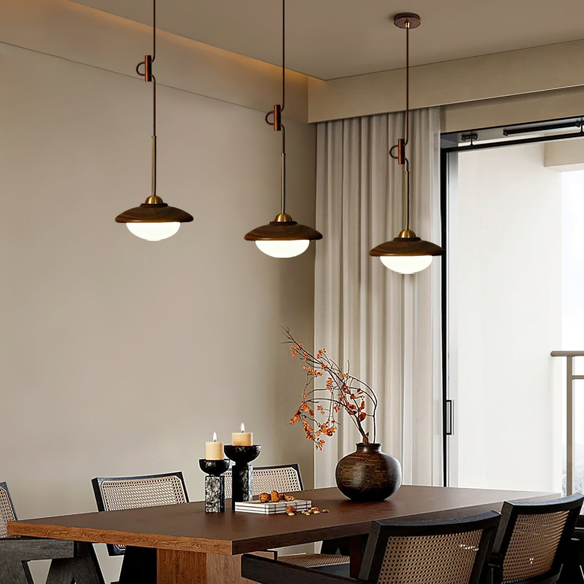 Lifestyle view of the Milivia Pendant Light in a contemporary living room.