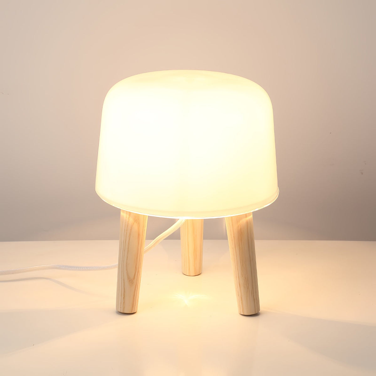 GlowPod Lampe de Table en Bois Nature & Blanc