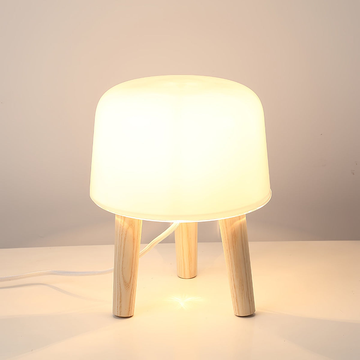 GlowPod Lampe de Table en Bois Nature & Blanc