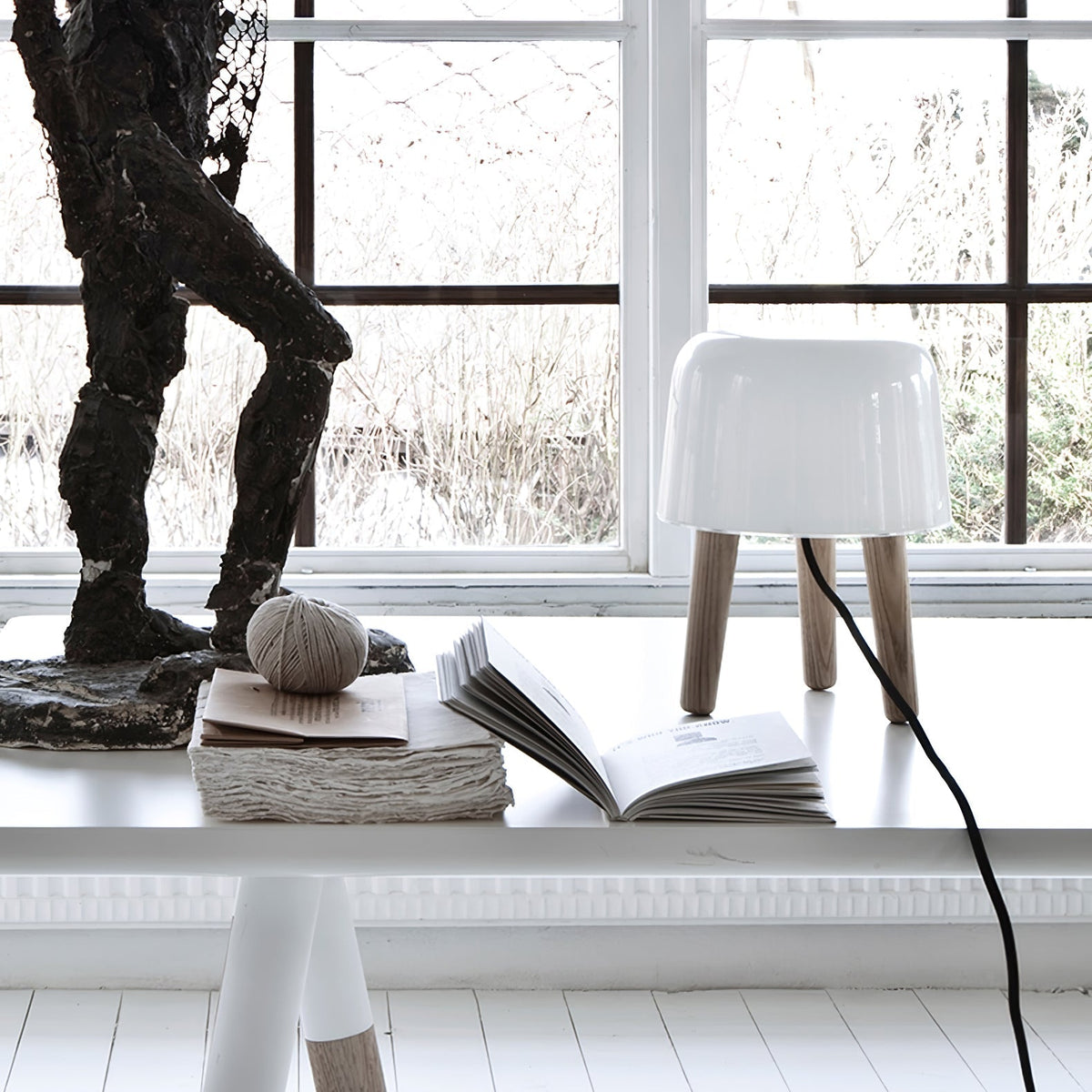 GlowPod Lampe de Table en Bois Nature & Blanc