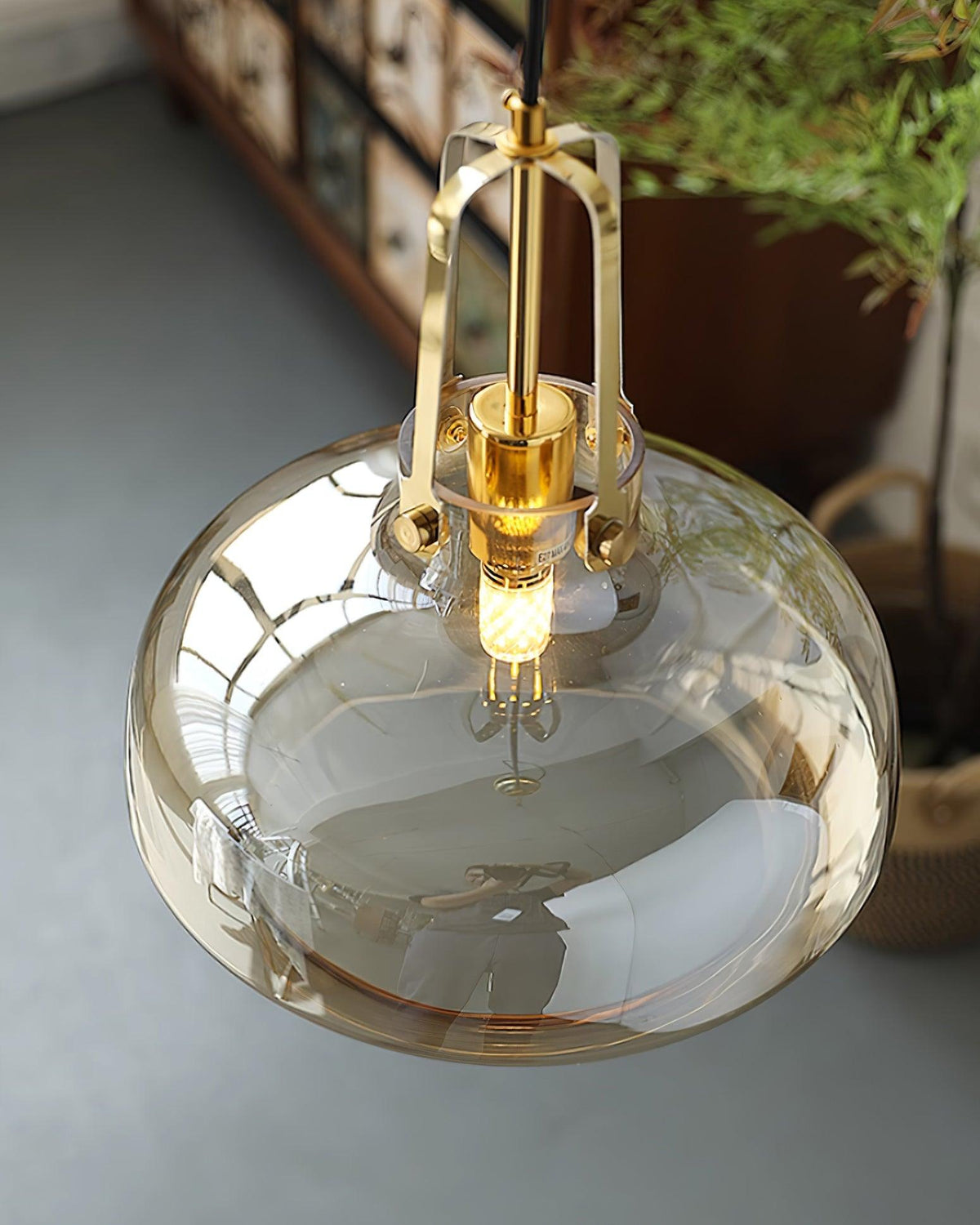 Aurelin Amber Glass Pendant Light with Brass Fittings-Neutral Decor