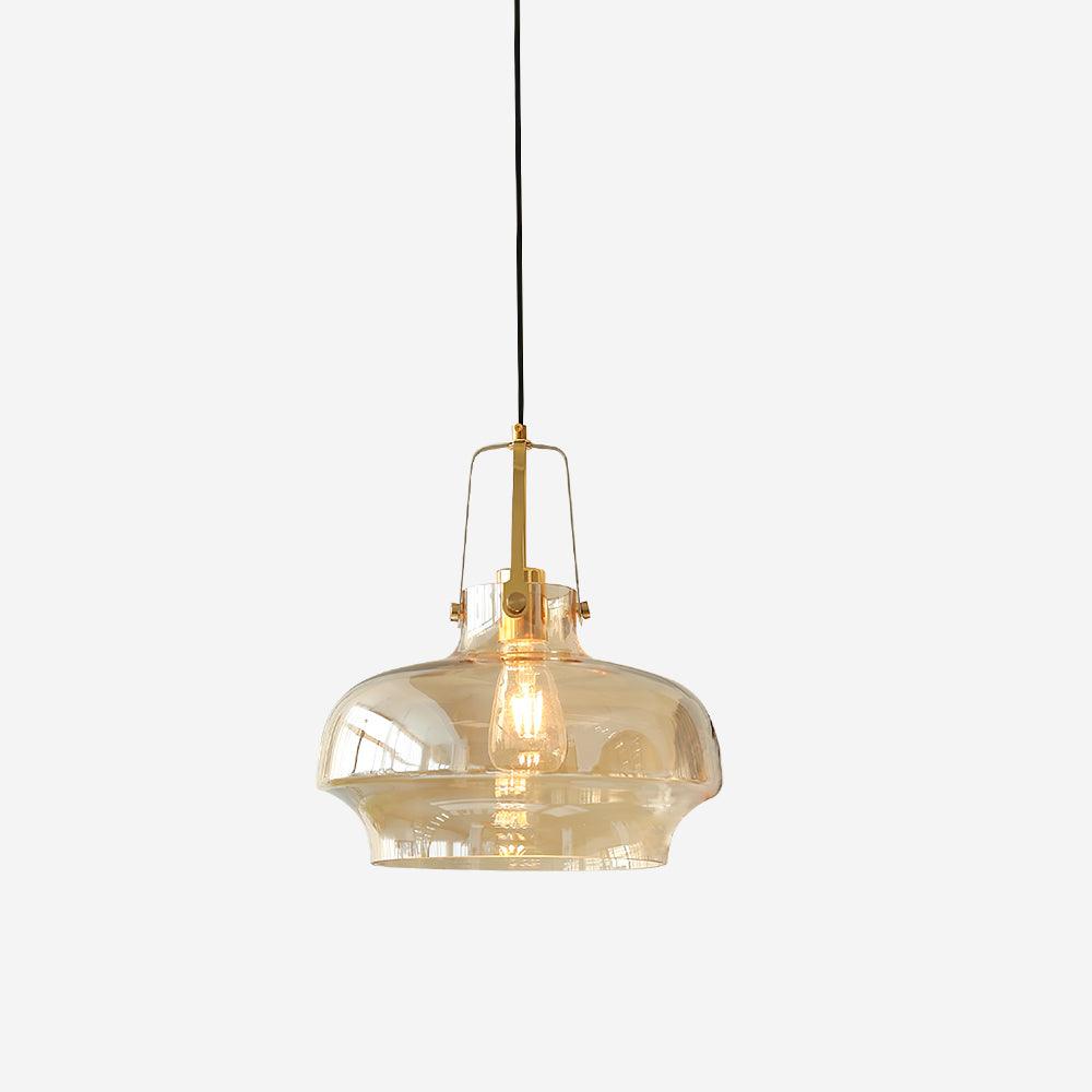 Aurelin Amber Glass Pendant Light with Brass Fittings-Neutral Decor