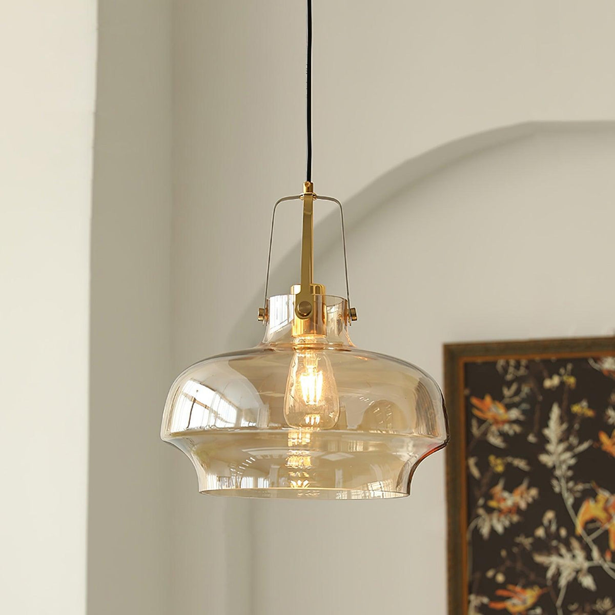 Aurelin Amber Glass Pendant Light with Brass Fittings-Neutral Decor