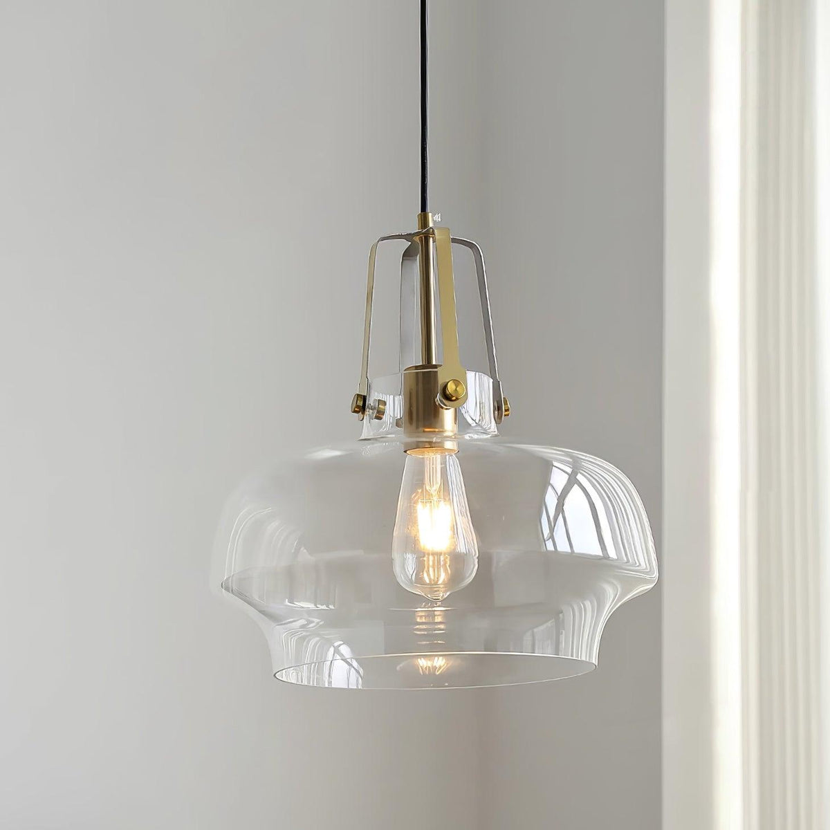 Aurelin Amber Glass Pendant Light with Brass Fittings-Neutral Decor