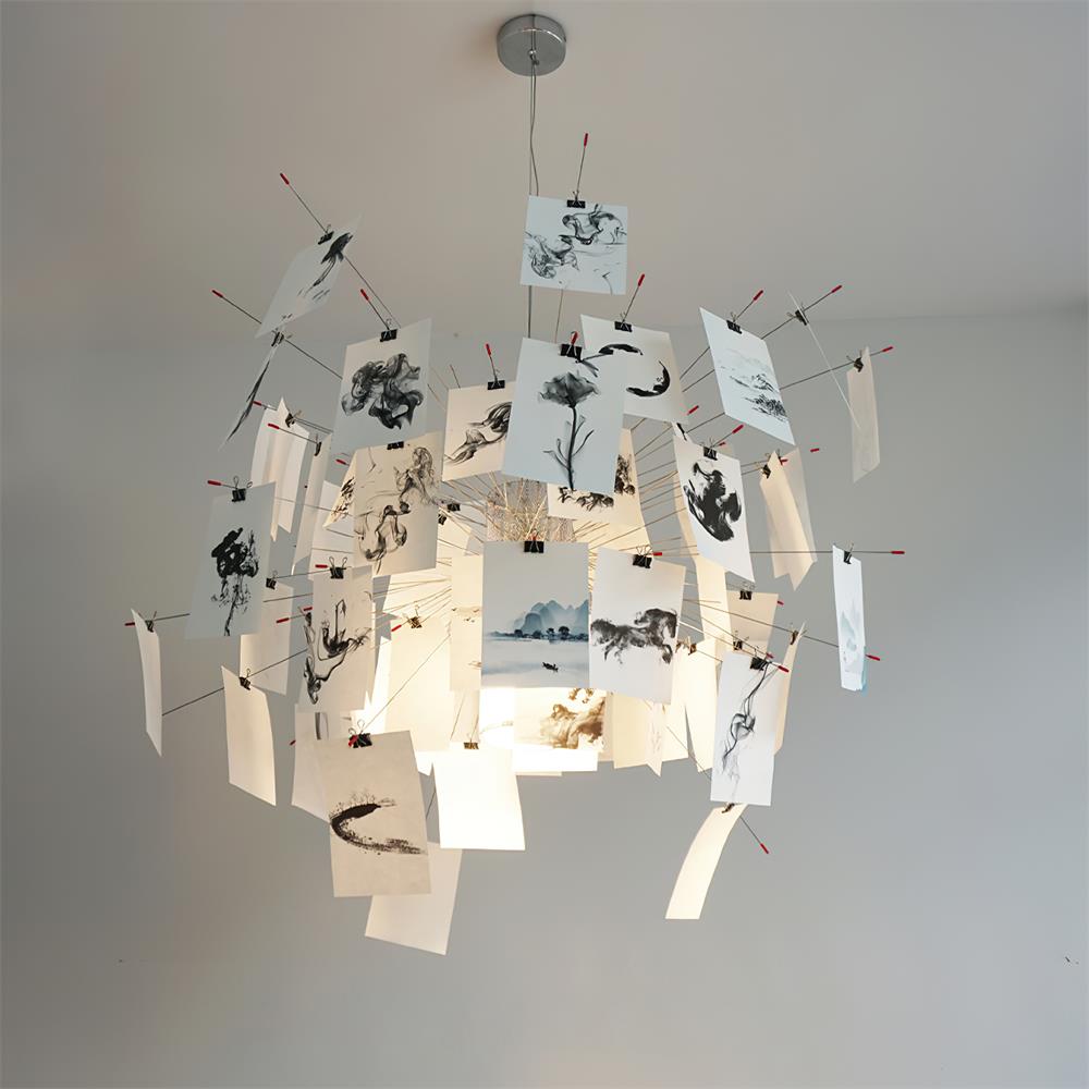Chandelier Paper and Metal Colorful White Cards Whimsical Modern-Neutral Decor