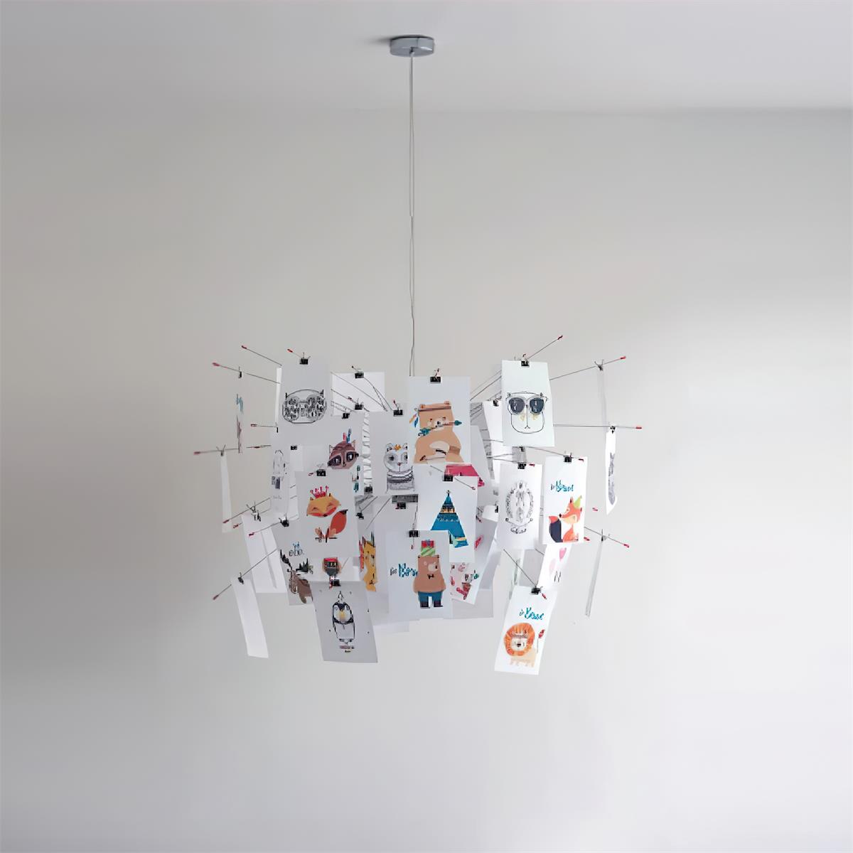Chandelier Paper and Metal Colorful White Cards Whimsical Modern-Neutral Decor