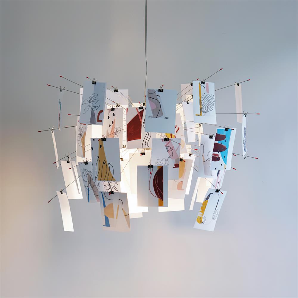 Chandelier Paper and Metal Colorful White Cards Whimsical Modern-Neutral Decor
