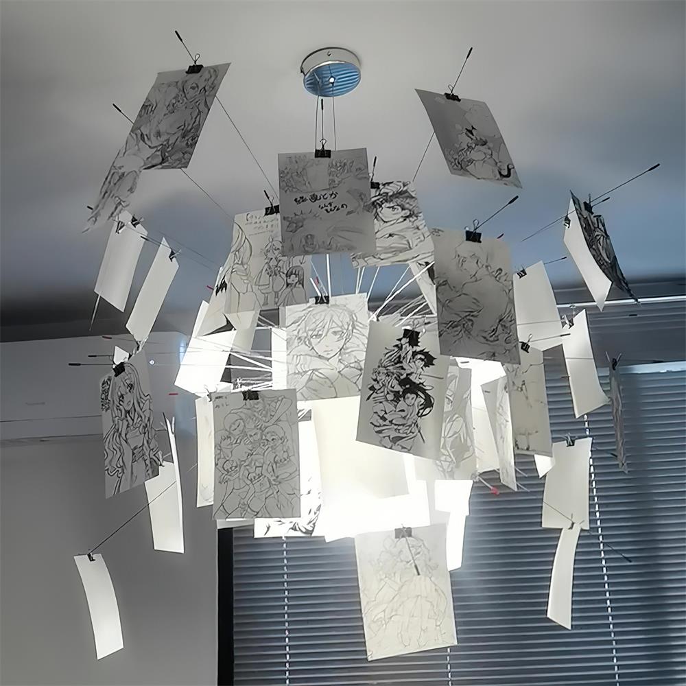 Chandelier Paper and Metal Colorful White Cards Whimsical Modern-Neutral Decor