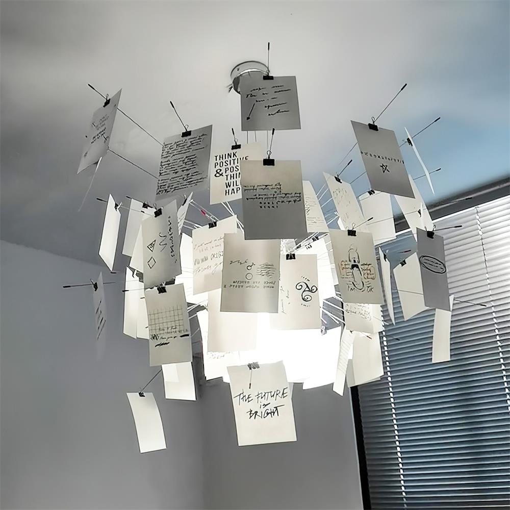 Chandelier Paper and Metal Colorful White Cards Whimsical Modern-Neutral Decor