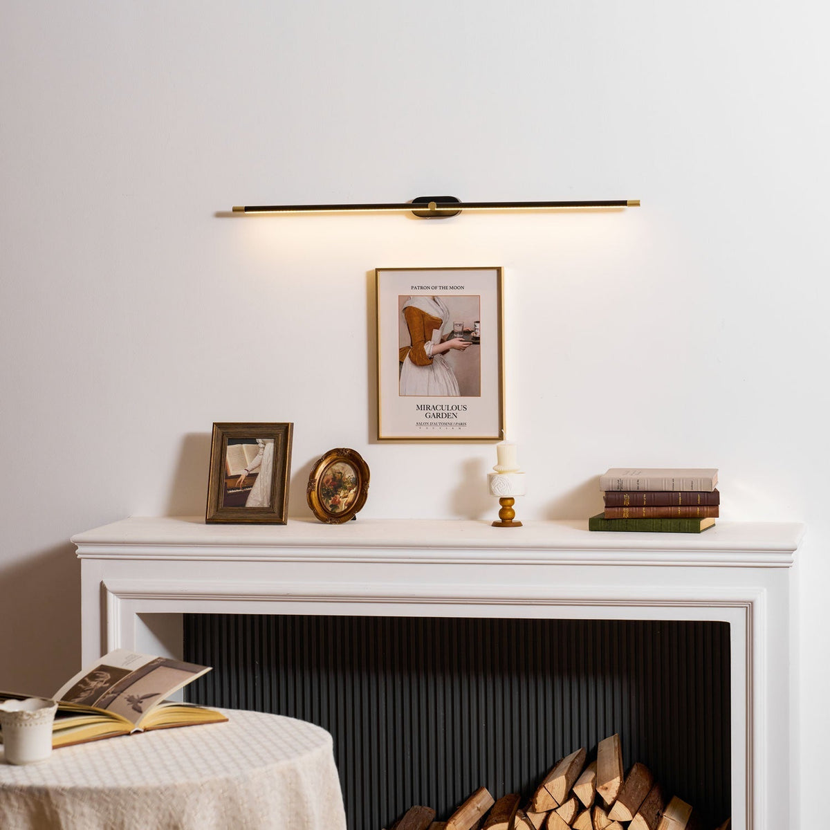 The brushed nickel lamp complementing stainless steel fixtures.