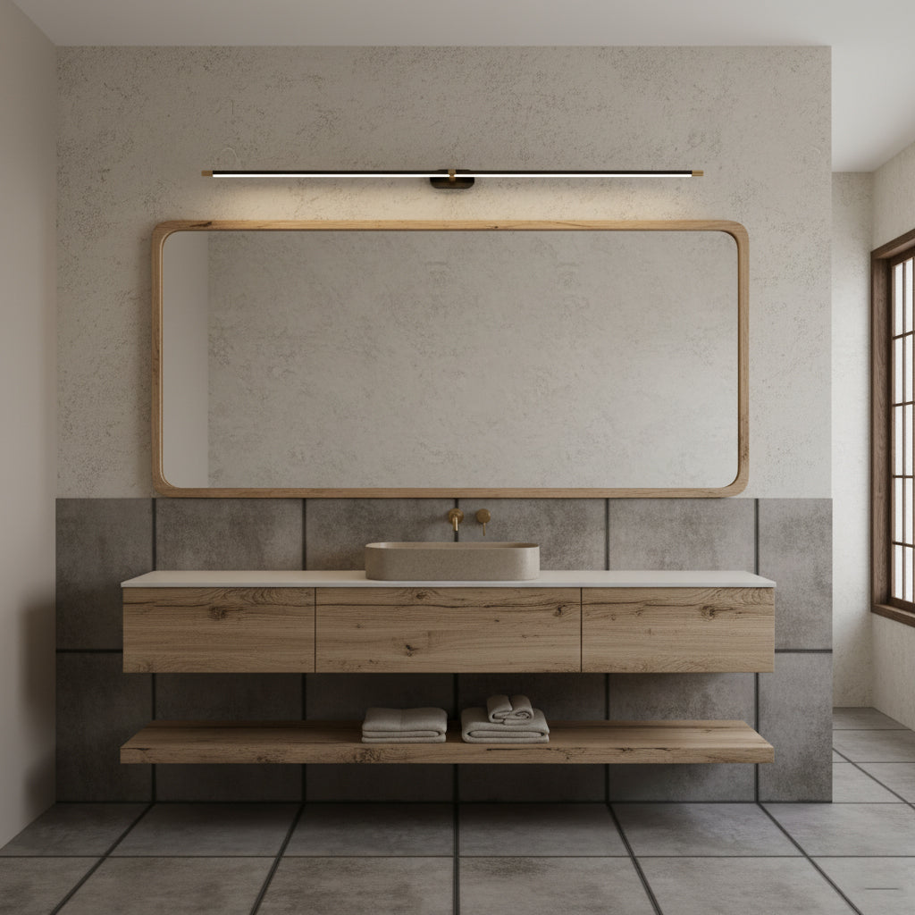Side view of the slim profile minimalist wall lamp.