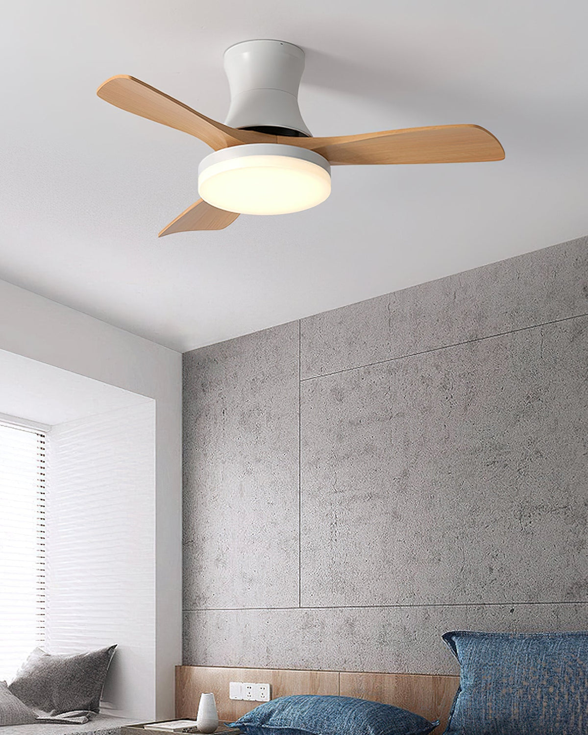 Minka Ceiling Fan Light in Black finish in a minimalist room