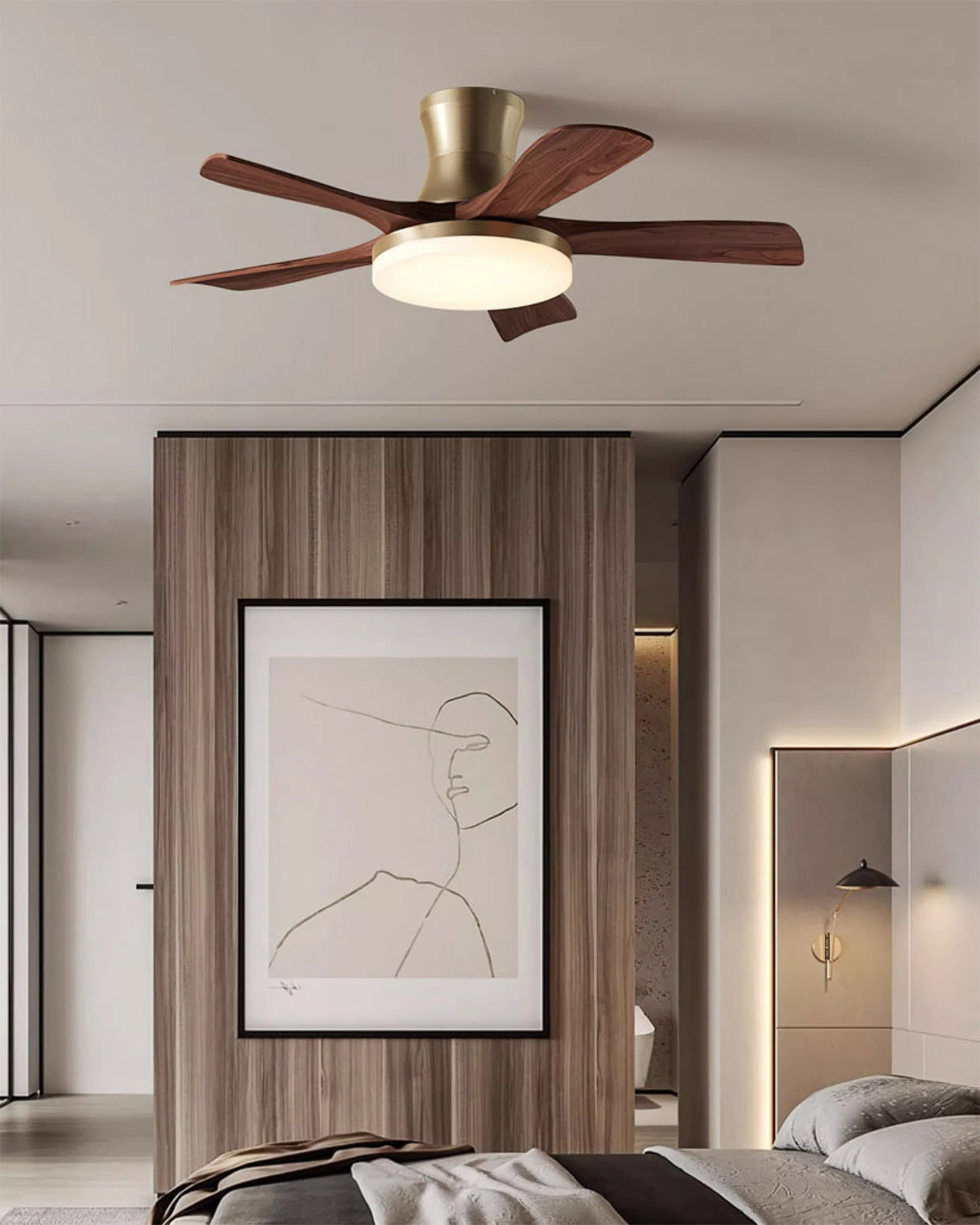 Angled view of the Minka Ceiling Fan Light mounted on a ceiling