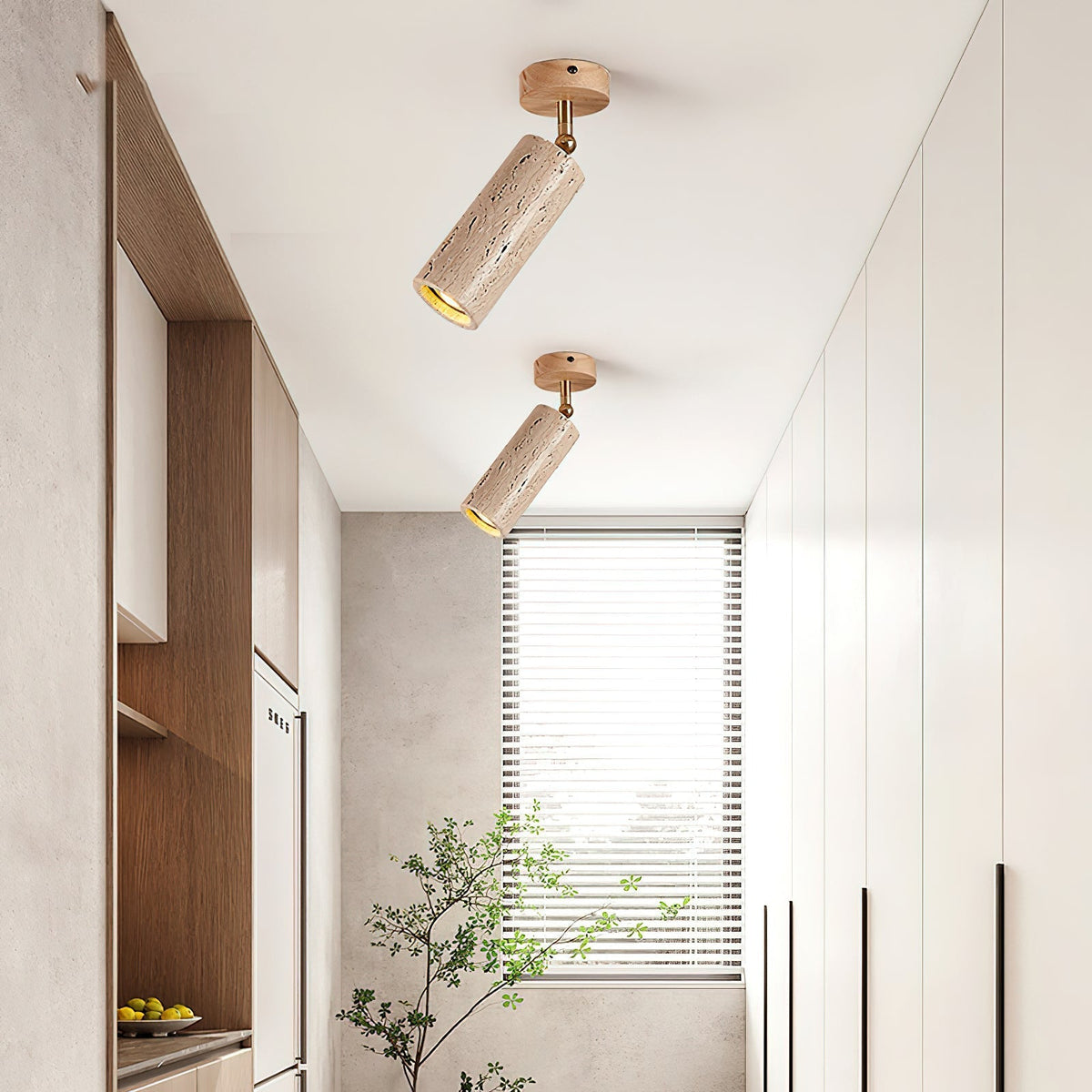 Close-up of the Mireille Ceiling Light's textured travertine shade.